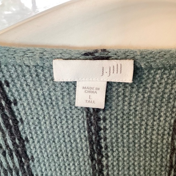 J.Jill Wool and Alpaca Blend Draped Jacquard Open Cardigan - Blue - LT - Picture 9 of 10